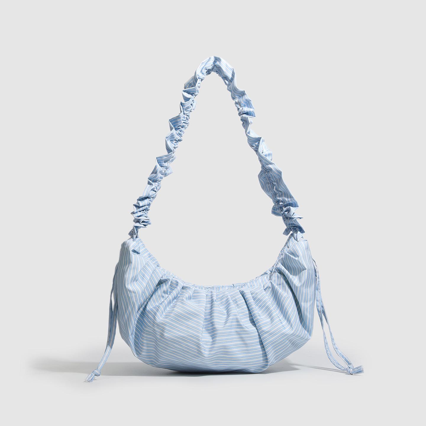 

Мінімалістична смугаста плісирована сумка-пельмень на плече - Жіноча повсякденна крос-боді небо синє кольору