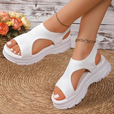 Hollow Out Knit Platform Sandals for Women 2026 Summer Fashion Breathable Sports Sandals Woman Thick Sole Non Slip Walking Shoes