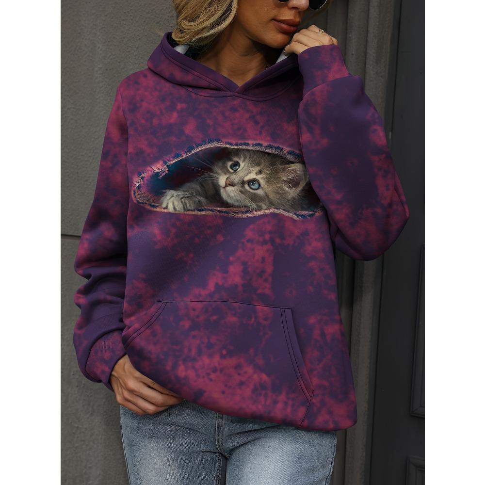 2025 Women's Tops Autumn and Winter Hoodies Ladies Loose Floral Butterfly Print 3d Print Fashion Casual Pullover Hoodies