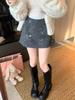 Korean Style Woolen Plaid Heavy Beaded High Waist A-line Skirt Pants for Women - Winter New Arrival