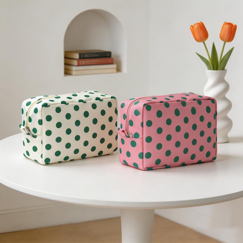 Polka Dots Cosmetic Bag Waterproof Zipper Compact Foldable Portable Makeup Pouch for Travel Daily Storage