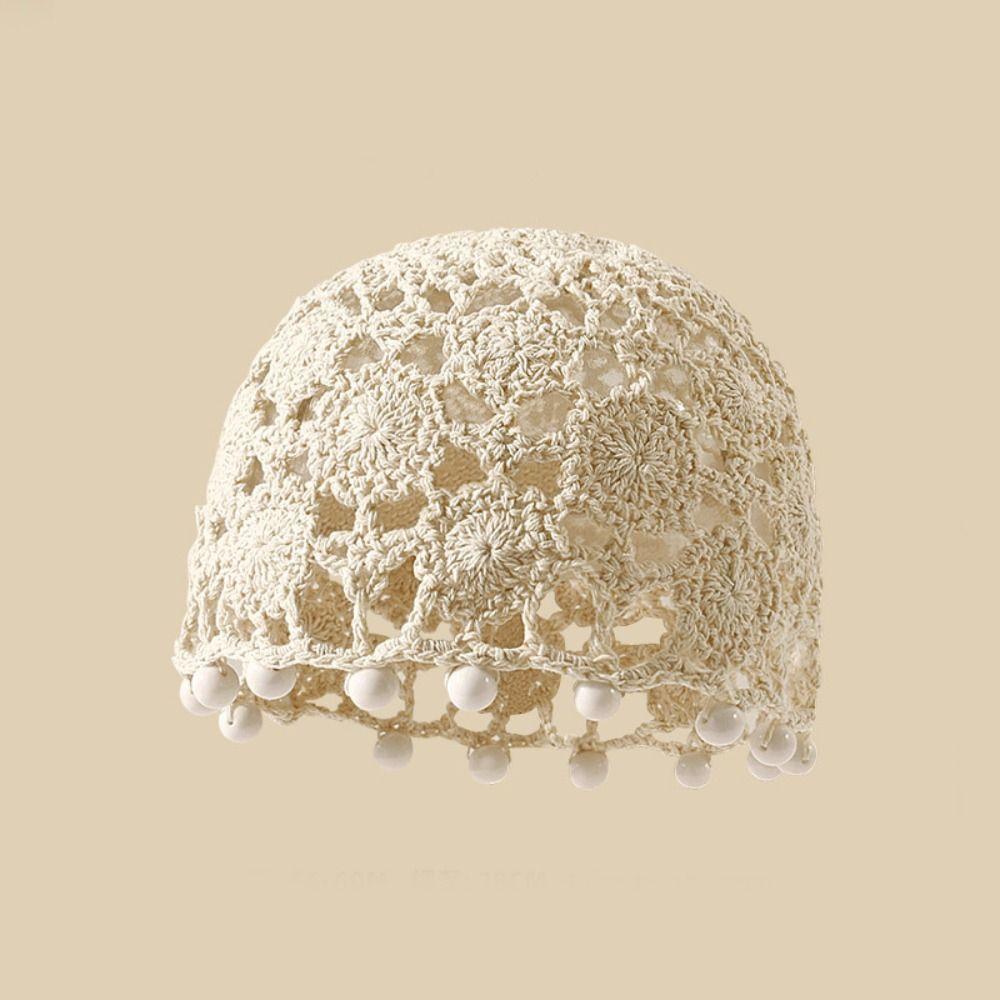 Sweet Knit Beanies Beads Tassels Weave Cap Retro Crochet Hollow Knitted Hat  Girls