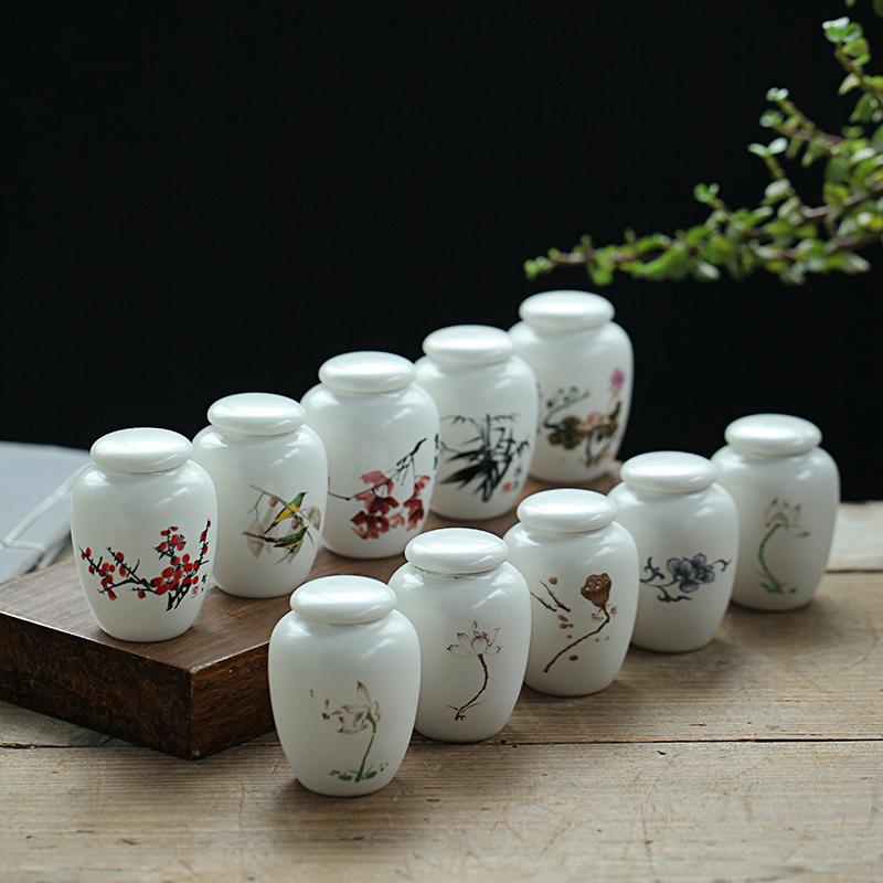 Mini Portable Tea Can Ceramic Small Fragrant Powder Sealed Storage Can Pu'er Black Tea Green Tea Storage