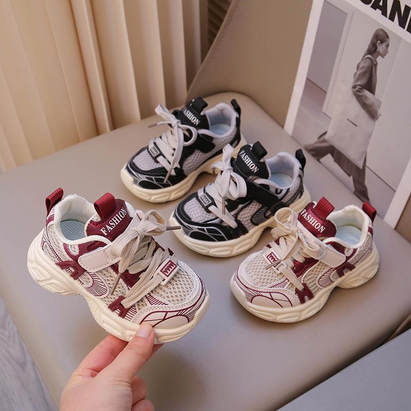 2025 Spring Fashion Lightweight Thick-soled Girls' Dad Shoes Transparent Mesh Breathable Boys' Sports Shoes Anti-child Running Upper