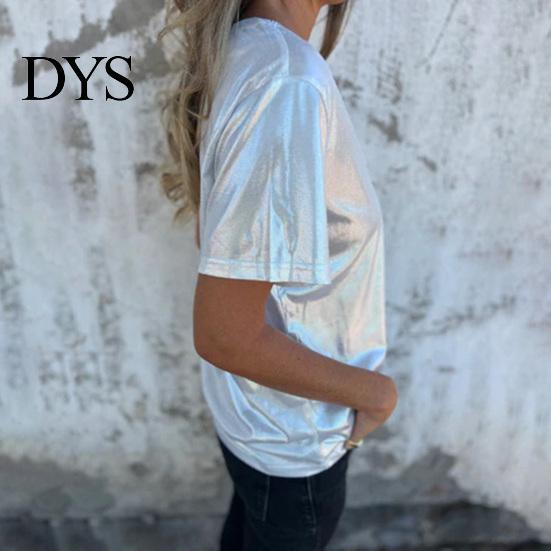 Loose Fit Tee Lady Summer Top Round Neck Short Sleeves Pullover Blouse Glossy Stretchy Women Shirt Surface Pure Color T-shirt for Daily Wear