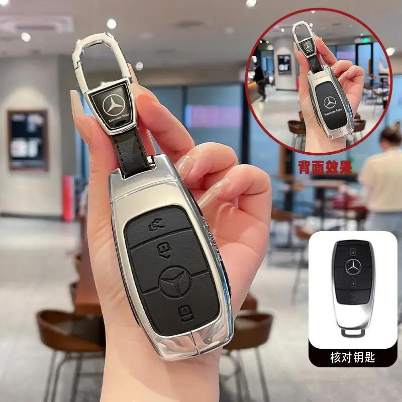 Leather Car Key Case Remote Cover Shell Bag Holder Fob For Mercedes Benz A B C E S Class S400L CLA CLS GLC GLE GLS EQE EQS AMG