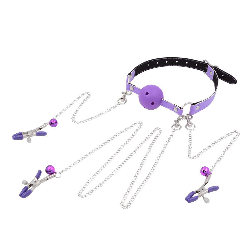 SM Ball Gag Yin Nipple Clamp Clitoral Clip Torture Suit Men and Women Binding Mouth Ball Adult Sex Toys
