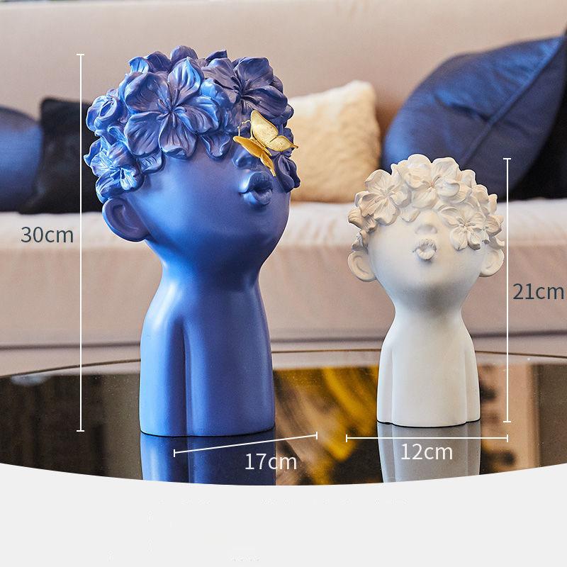 Nordic Wedding Gifts Resin Flower Head Boy Ornaments Decor Home room Desk Statue Crafts Office Cafe Table Figurines Accessories