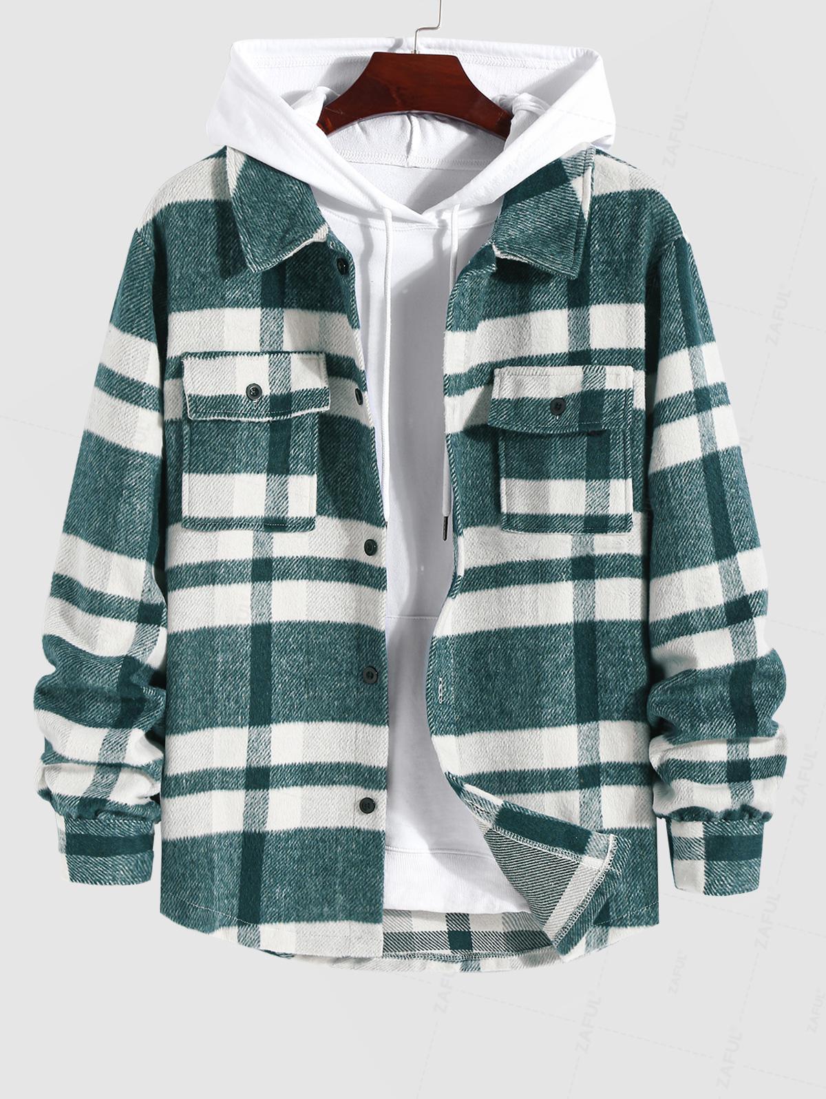 

ZAFUL Мужская повседневная клетчатая рубашка с узором спереди и пуговицами на кармане из фланели XXL