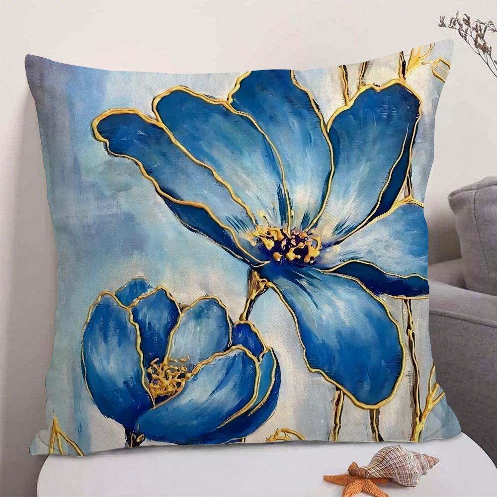Oil Painting Floral Elegant Cushion Cover Natural Linen Organic Fabric DoubleSided Printing Sofa Home Decor Gift Pillow Case