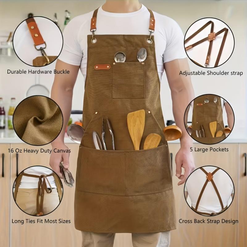 3A thickened cross-back apron with pockets, made of thick fabric, suitable for outdoor barbecues, outdoor work, art painting, and gardening3The