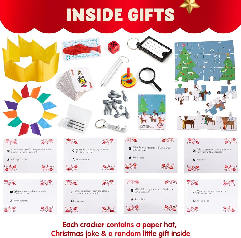 JOYFY 12-pack Jul Smällkaramell Röd & Grön Snöflinga Partybordsgåva Inkluderar Partyhatt Skämt & Julklappar