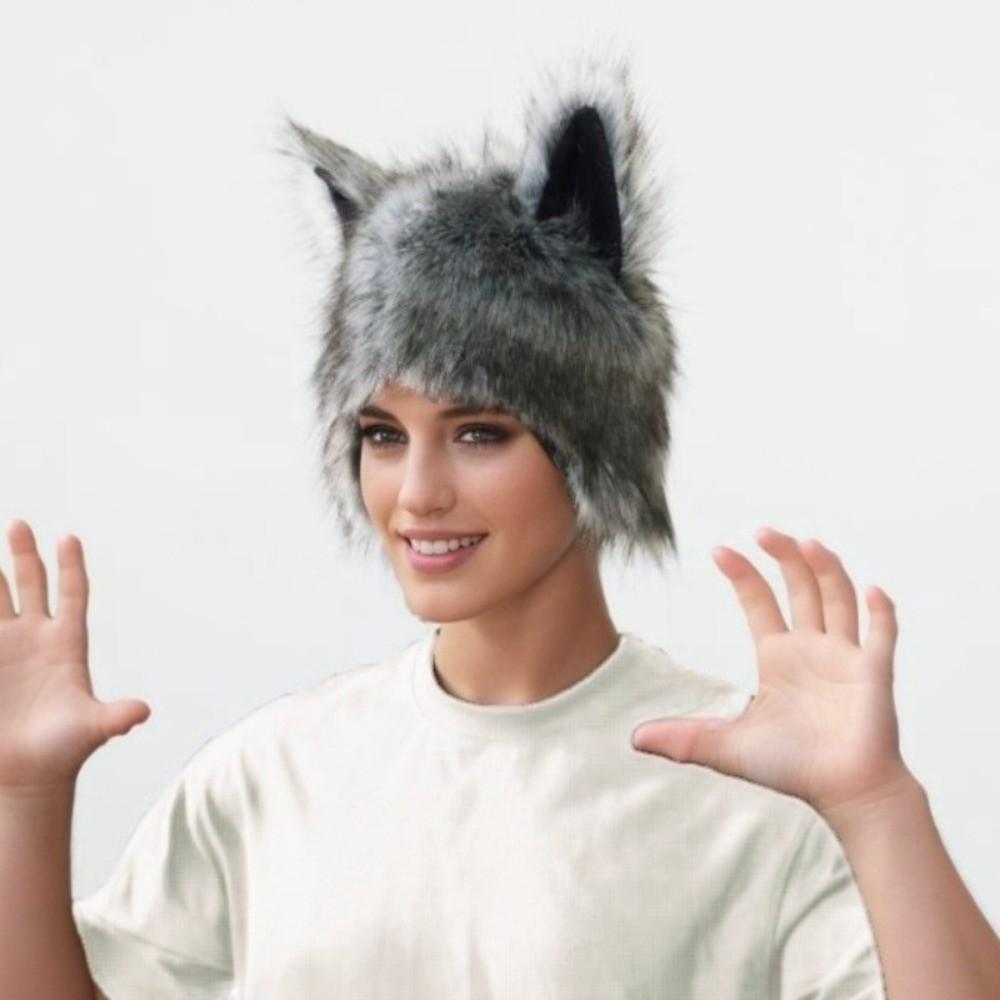 Hairy Werewolf Paw Mitten Fluffy Texture Wolf Hat with Ears Wolf Paw Cosplay Set Carnival Party