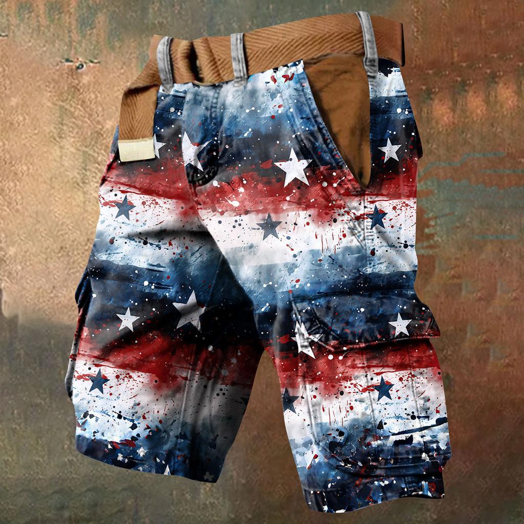 Ανδρικές Βερμούδες Εργασίας με Πολλαπλές Τσέπες και Εκτύπωση για την Ημέρα της Ανεξαρτησίας