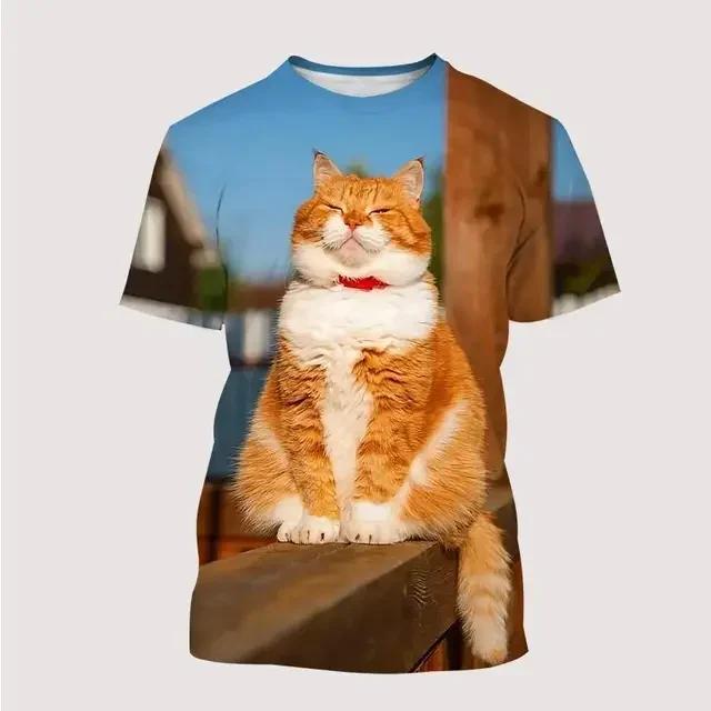 Summer Round Neck Cool Animal Funny Cat 3D Print Top Fashionable Casual Short Sleeved Men's and Women's Unisex T-shirts