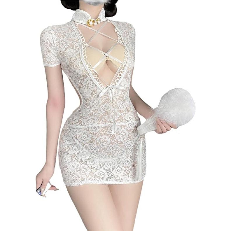 SINGUYUN Chinese Cheongsam Lingerie Retro Print Dress Sexy Anime Cosplay Costume for Women Qipao Babydoll Outfit