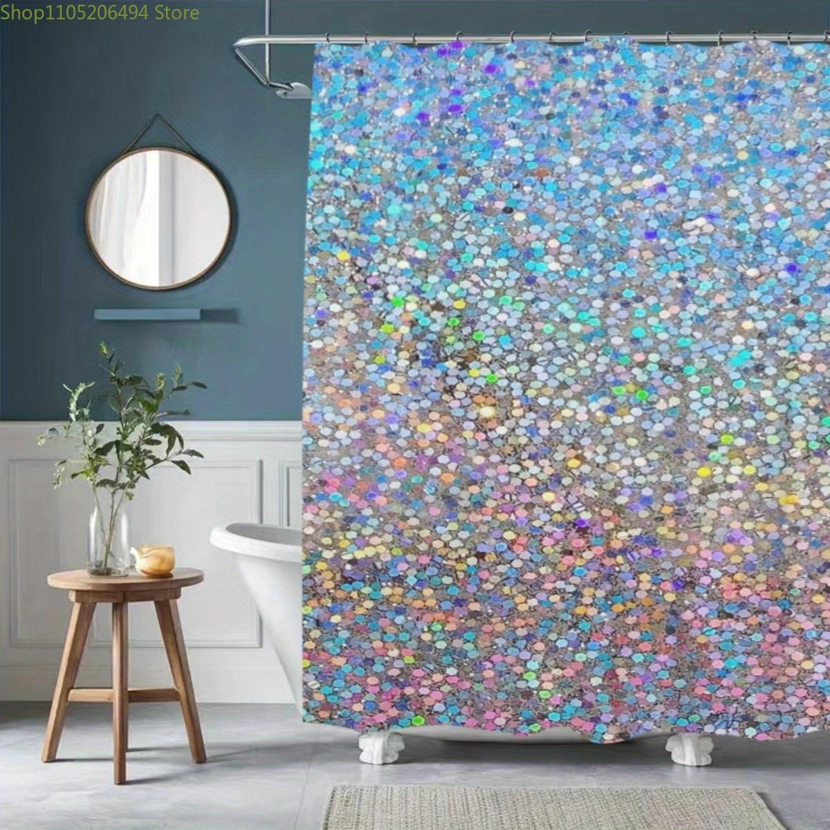 1pc Vibrant Floral Glitter Polyester Shower Curtain - Colorful, Washable, No-Drill Installation, Fashionable Home Bathroom Dec
