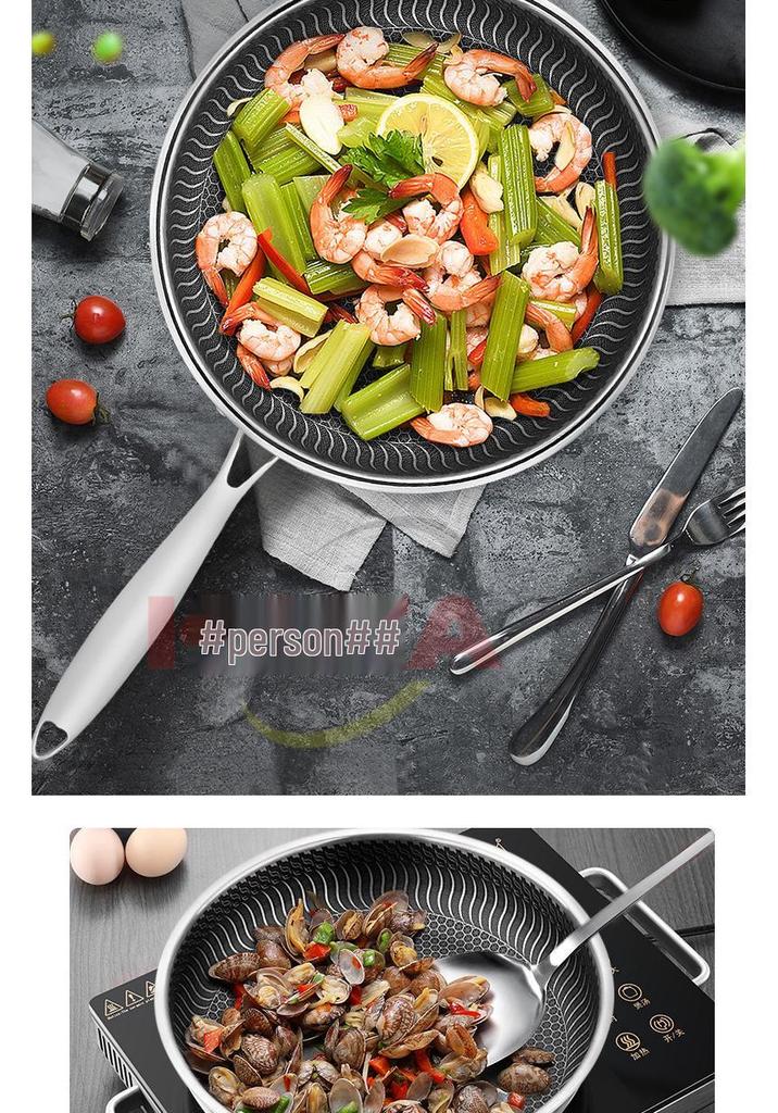 316L Stainless Steel Frying Pan for Home Use, Flat Bottom, Non-Coated, Ideal for Steak and Fried Eggs, Compatible with Induction and Gas Stoves