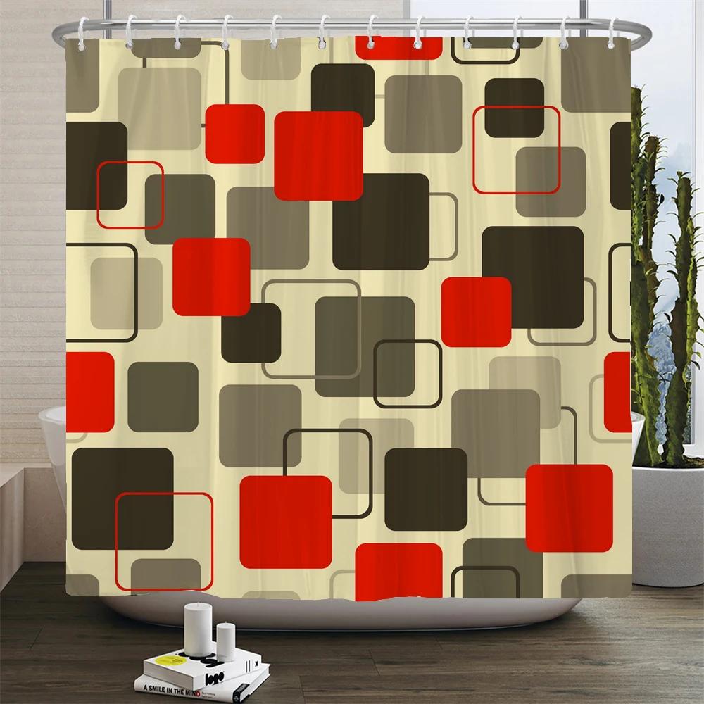Black and White Geometric Pattern Shower Curtain Bathroom Waterproof Polyester Fabric Bath Screen Curtain Decor for Bathtub