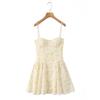 House French sweet romantic yellow floral waist skirt women's holiday fluffy suspender dress