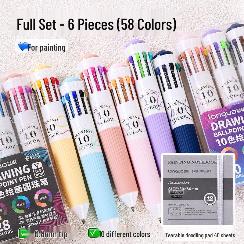 10-Color Stackable Ballpoint Pen Set – Press-Type, Multi-Functional Pens for Drawing & Journaling for Elementary Students