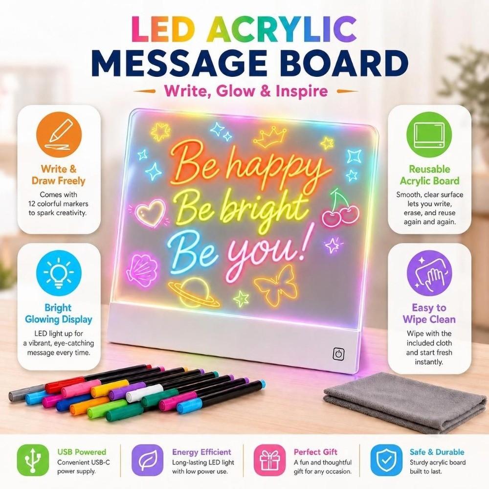 with 12 Color Pen LED Drawing Board DIY Light-Up Message Board Creative Doodle Board Kids