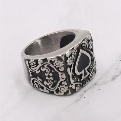 S925 Silver Ring Hot Street Popular Men's Ring Personalized Retro Spade Glue Men's and Women's Carved Ring