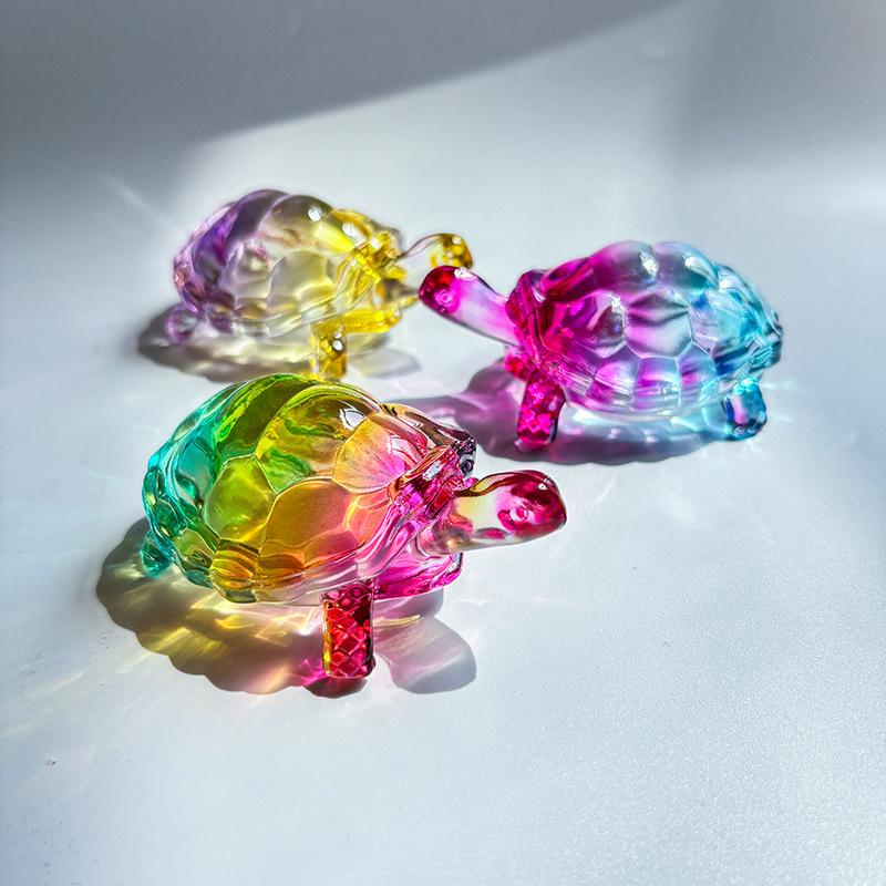1Pc Glass Simulation Small Turtle Ornaments Glass Golden Turtle Home Fish Tank Landscaping Auspicious Decorations