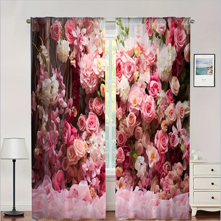 2pcs Fashionable Multicolored Bright Flower Pattern Curtains Semi-shading Curtain  For Bedroom Living Room Window Kitchen Office