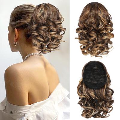 Synthetic 10 Inch Drawstring Ponytail Extension Short Loose Wavy Pony Tails Hair Extensions Hair Pieces For Women Daily Use