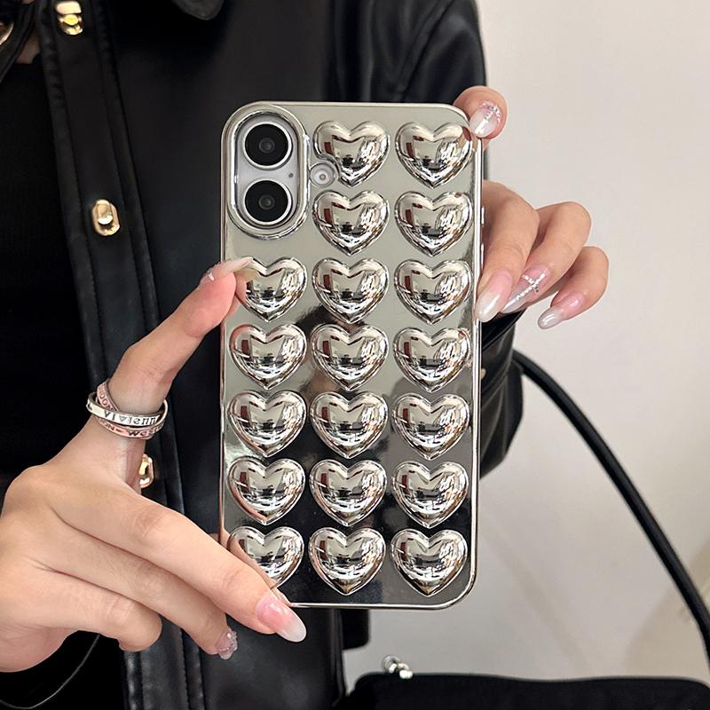 Einfache Stilvolle Silberne Liebesherz Handyhülle Für iPhone 17 Air 11 12 13 14 15 16 Pro Max Glänzende TPU Schutz-Rückseite