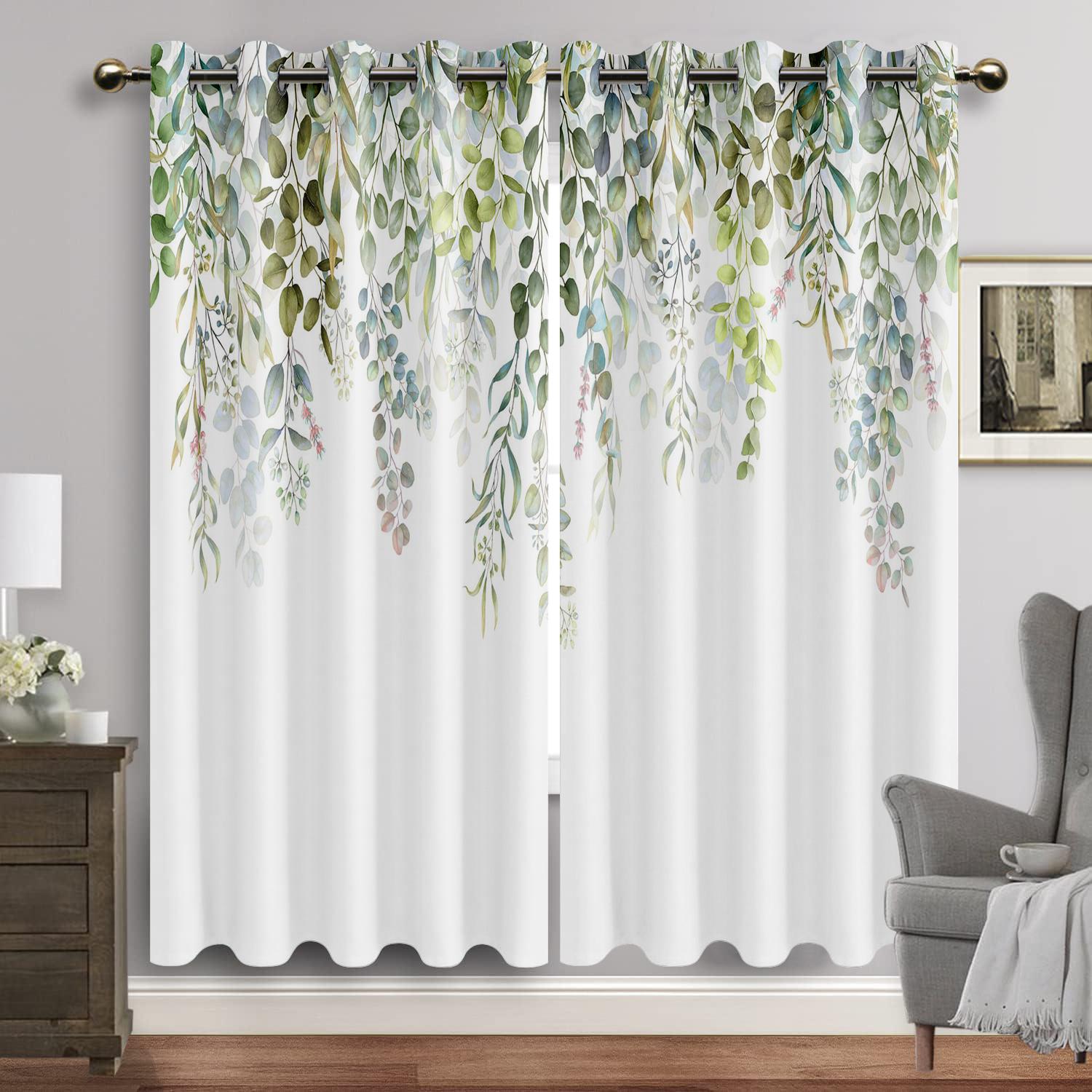 

Зеленые растения, листья, лианы, цветы, шторы, современный скандинавский минимализм, цифровая печать, занавески, природный пейзаж, 2 панели W60H150(CM)x2&Grommet Top