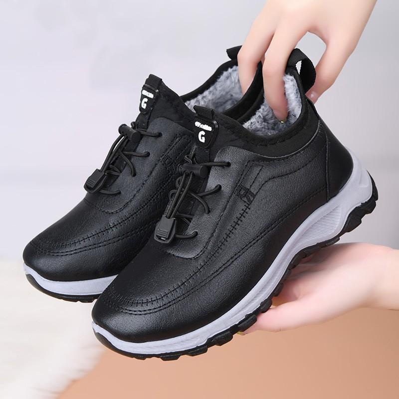 Waterproof snow boots winter new leather walking cotton shoes thick sole non-slip velvet warm mother shoes