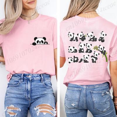 Bambus Panda Damen Grafikdruck T-Shirt für Damen Mädchen Kurzarm Rundhals Lässiges Top für Sommer & Frühling, Damenbekleidung