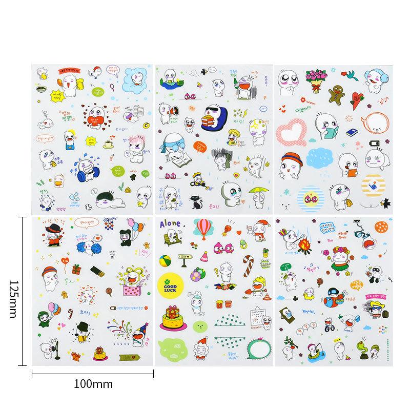 6 Sheets/Set Korean Version Cartoon Transparent PVC Stickers Cute Animal Kawaii Self Adhesive Kids DIY Scrapbooking Sticker