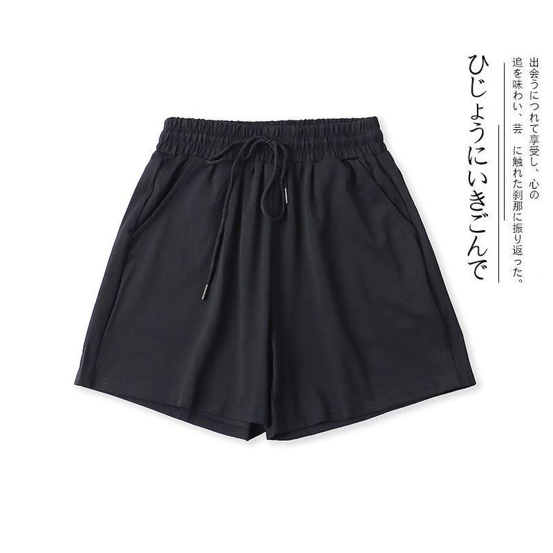 

1G/16/20 Summer New Arrival Foreign Trade Women s Clothing Fashion Loose Leisure All-Matching Elastic Drawstring High Waist Pure Color Shorts Black S