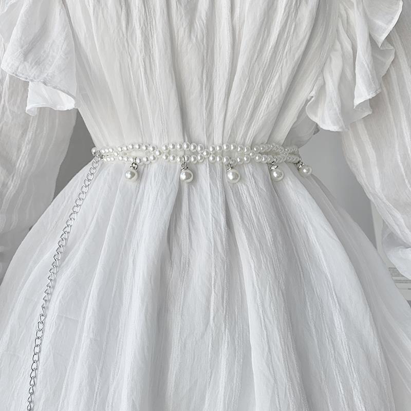 Pearl Chic White Waist Belt For Women Fashionable Accessory For Dresses Sweaters And