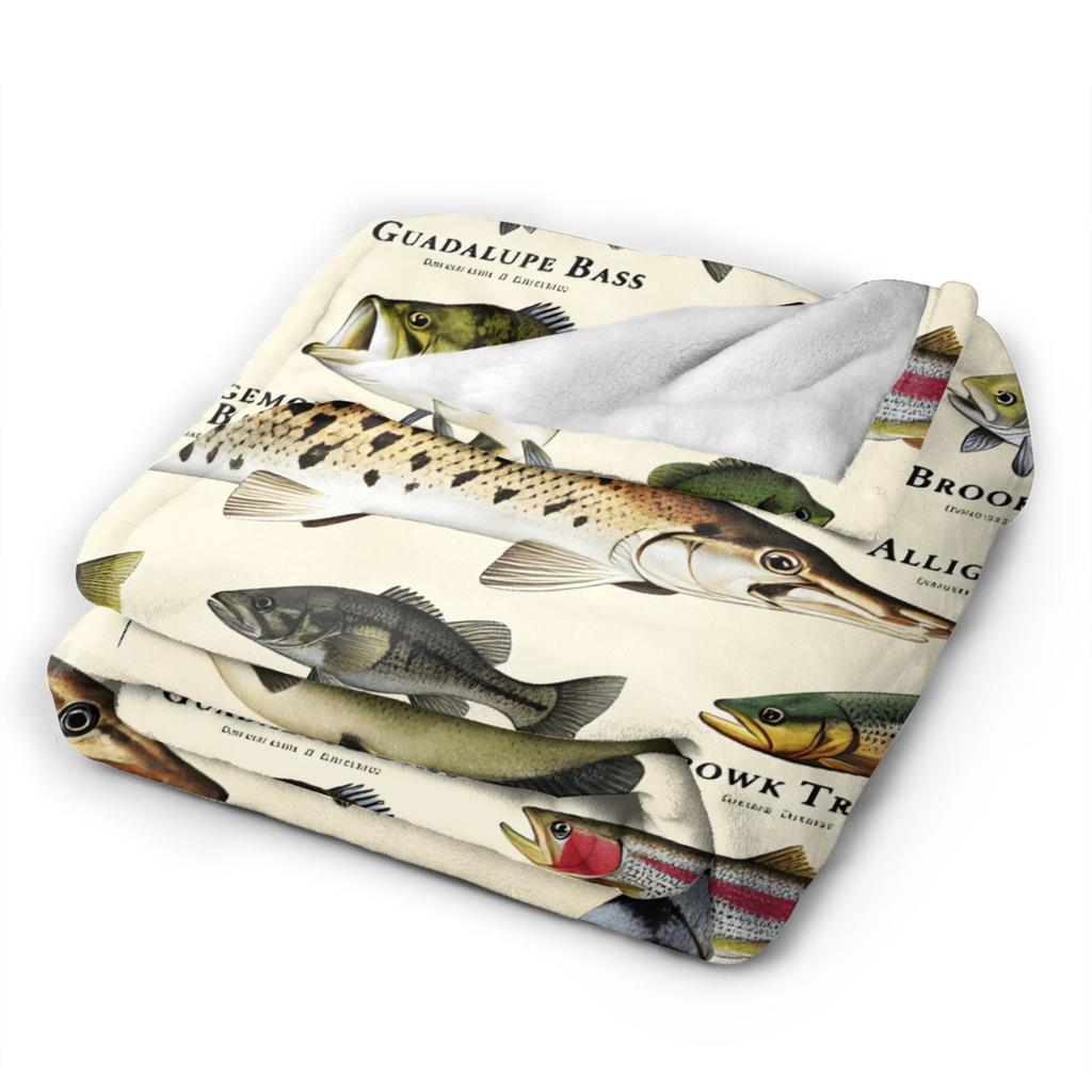 Fishing Cartoon Fish Blanket Quality Super Warm  Throw Blanket Spring Decorative Couch Bed Fluffy Bedspread