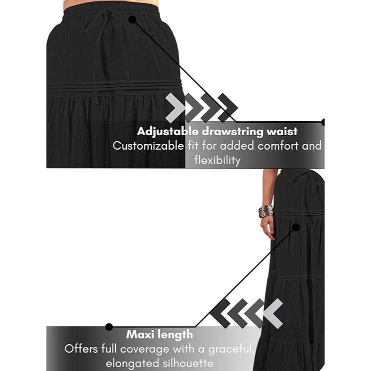 Jupe Maxi d'Été pour Femme à Volants sur l'Ourlet en PolyMélange | Jupes Longues Taille Haute | Jupe Unie Fluide Coupe A pour Toutes les Occasions | Style Bohème Élégant