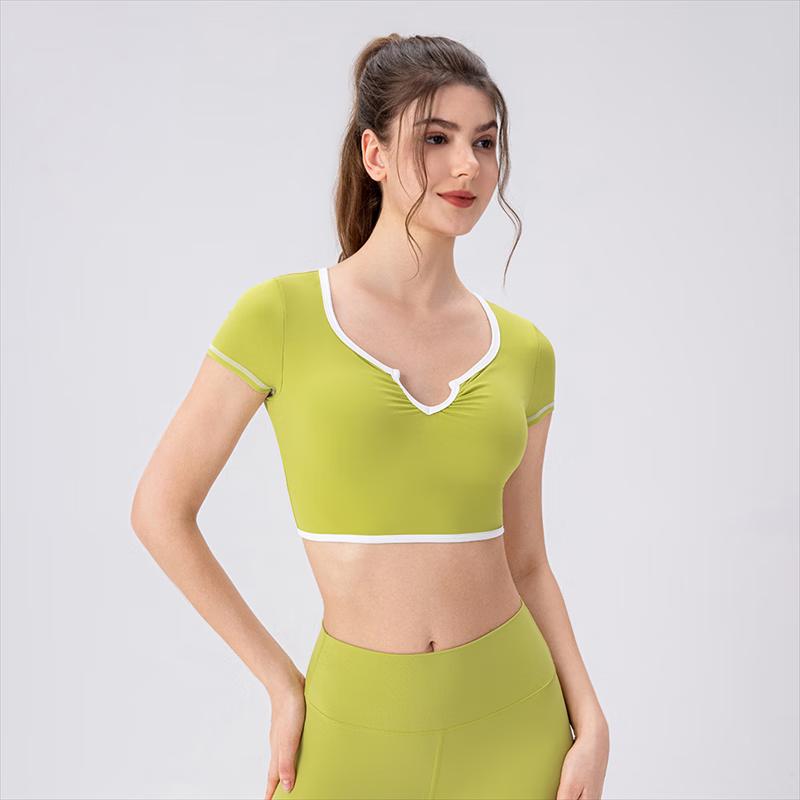 Dynamic Women's Short Sleeve Yoga Training Top with Built-in Bra
