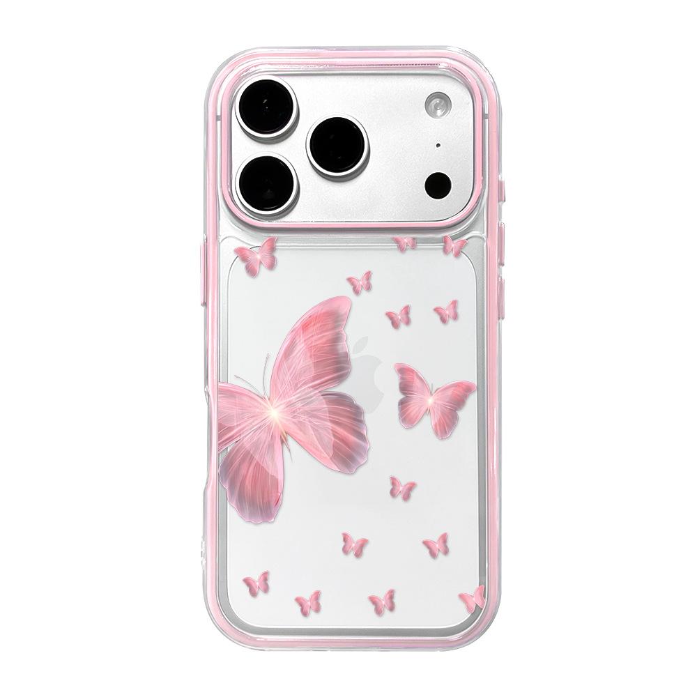 Pink butterfly is suitable for anti-drop iPhone15 female creative contrasting colors Apple 17/16 Pro mobile phone case spring creative