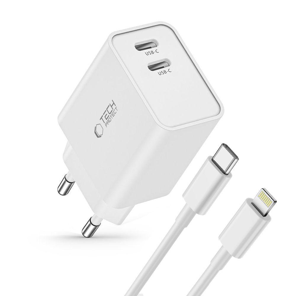 Síťová nabíječka C35W 2x USB-C s kabelem USB-C - iPhone Lightning - bílá