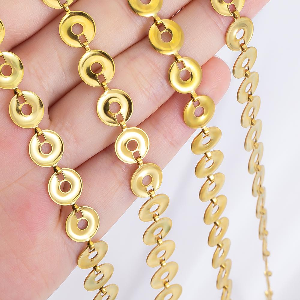 1Meter Stainless Steel Golden Flat Round Beads Link Chains for Handmade DIY Necklace Bracelet Waist Chain Jewelry Making Chain