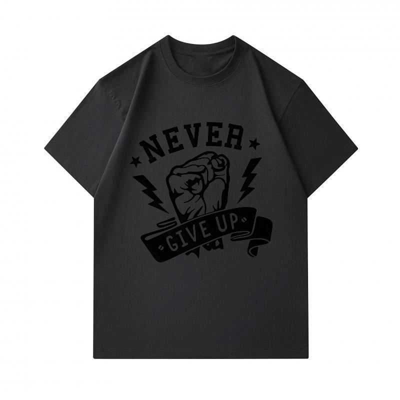 Men's 100% Cotton Crew Neck Short Sleeve T-Shirt, Never Give Up Fist Lightning Print Casual Comfortable Breathable Tee for Daily Workout Inspirational