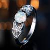White Opal Round Stone Hollow Engagement Rings for Women Vintage Silver Color Blue Zircon Wedding Bands Birthstone Jewelry Gifts