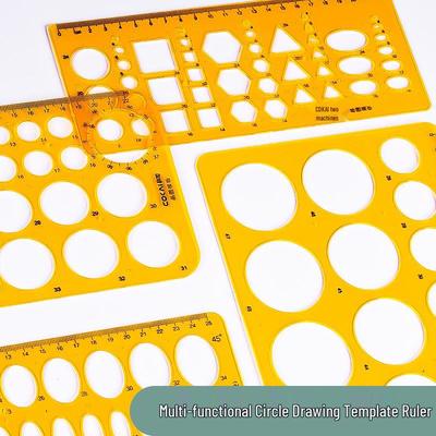 Multifunctional Drafting Ruler with Round, Square, Ellipse, and Polygon Templates for Students