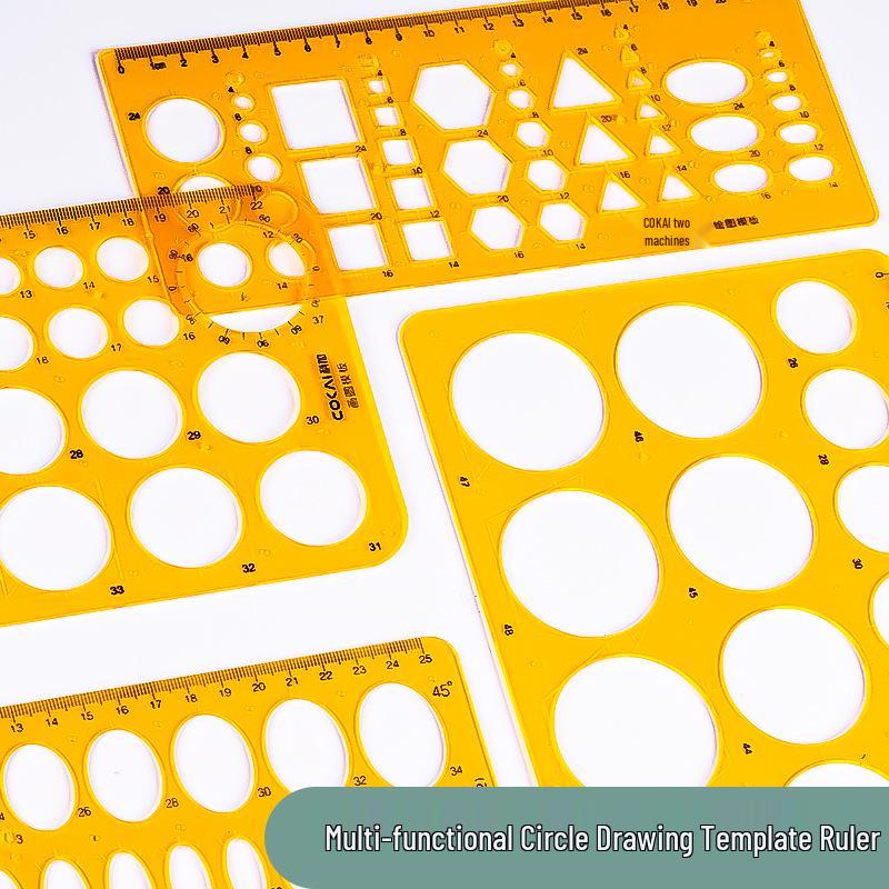 Multifunctional Drafting Ruler with Round, Square, Ellipse, and Polygon Templates for Students