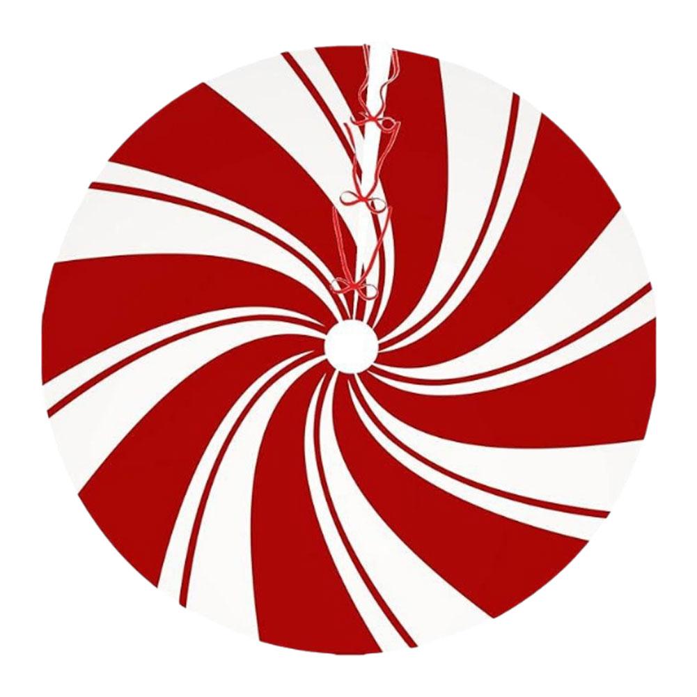 120cm Christmas Tree Skirt Red Swirl Peppermint Candy Snowman Reindeer Snowflake Xmas Home Party Decor Base Cover Carpet