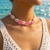Bohemian Pink Plumeria Braided Necklace for Women Bohemia Sea Shell Hand-woven Choker Necklace Summer Beach Party Jewelry Gift