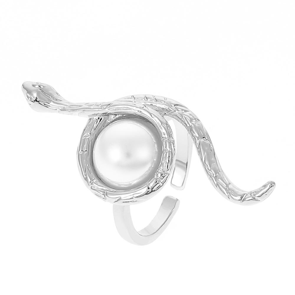 

High quality snake ring ins personality niche design sense small snake winding pearl index finger ring Internet celebrity opening tide ring